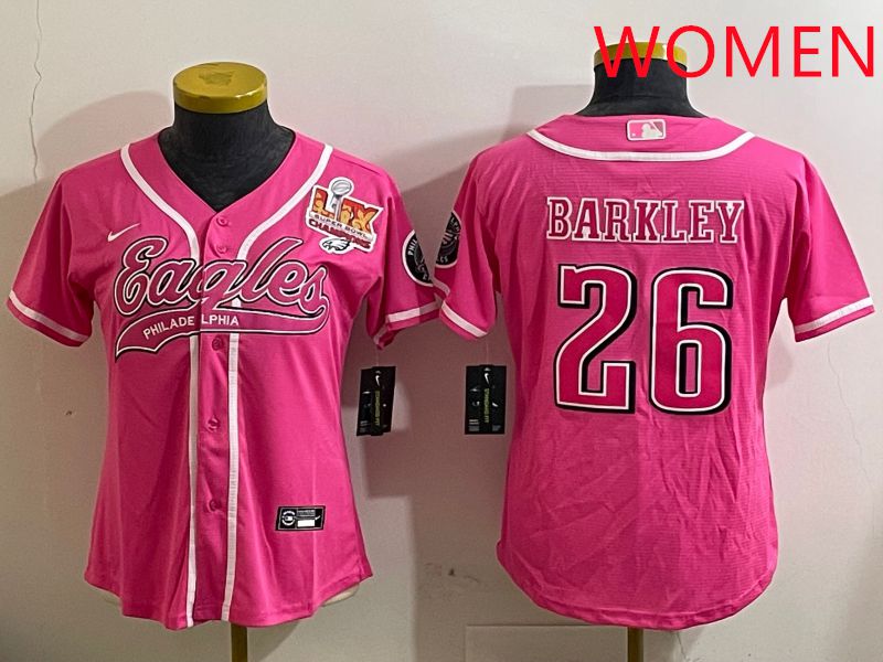 Women Philadelphia Eagles 26 Barkley Pink Jointly Name 2025 Nike Limited NFL Jersey style 3